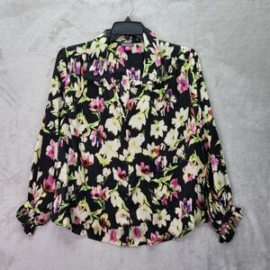 Vince Camuto Womens Plus Size 1X Paradise Chic Rich Black Floral Button Up Shirt